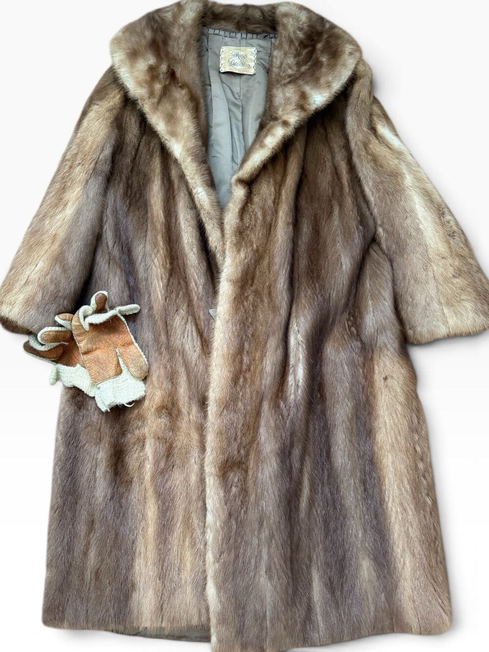 Vintage 1960s Macy’s Genuine Mink Fur Coat Brown Full Length + Gloves | Size M
